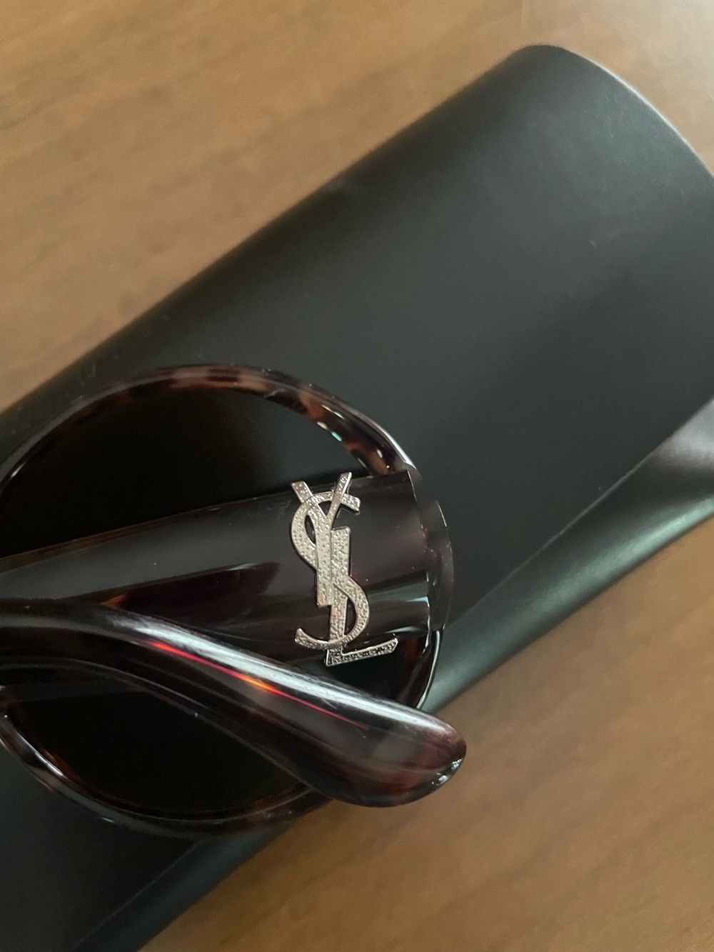 Saint Laurent Tortoiseshell Round Sunglasses with Silver YSL Logo